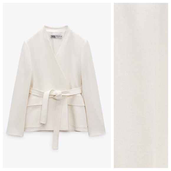 NWT. Zara Oyster White Linen Blend Blazer. Size S. - Picture 5 of 11